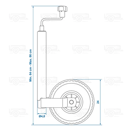 Kép 7/7 - ProPlus orrkerék 260x85 mm-es erősített tömlős kerékkel, Ø48 mm - 150 kg