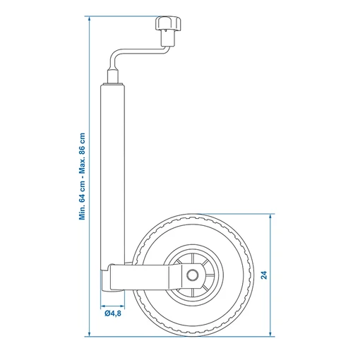 Kép 7/7 - ProPlus orrkerék 260x85 mm-es erősített tömlős kerékkel, Ø48 mm - 150 kg