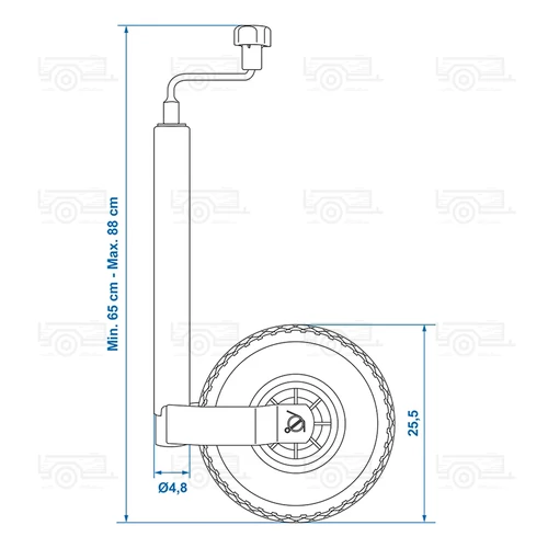 Kép 7/7 - ProPlus orrkerék 260x85 mm-es tömlős kerékkel, Ø48 mm - 150 kg