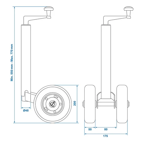 Kép 7/7 - ProPlus orrkerék 200x50 mm-es dupla tömör kerékkel, Ø48 mm - 150 kg