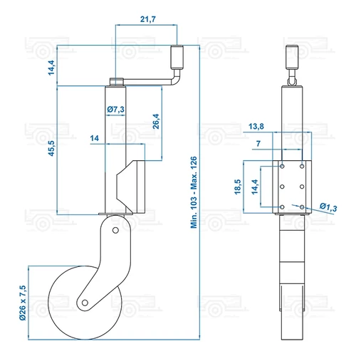 Kép 8/8 - ProPlus orrkerék 260x65 mm-es, automata felhajtható kerékkel - 800 kg