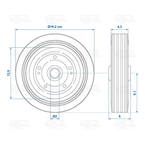 Kép 7/7 - Plus orrkerék pótkerék Ø200 mm, szélessége 50 mm, Ø20 tengelymérettel