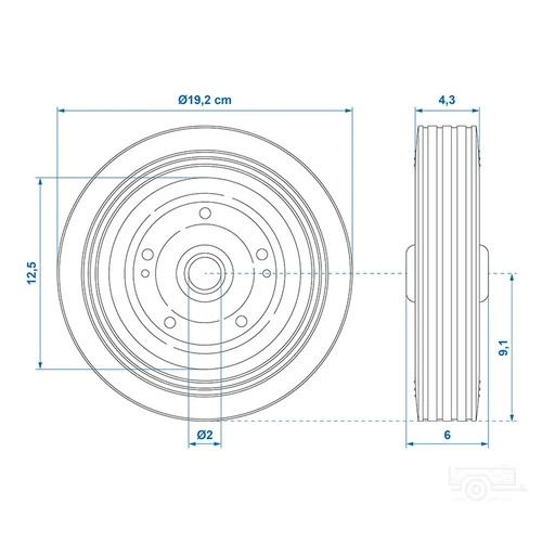 Kép 7/7 - Plus orrkerék pótkerék Ø200 mm, szélessége 50 mm, Ø20 tengelymérettel