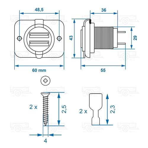 Kép 6/6 - USB-port dupla süllyeszthető 3100mA 12V/24V