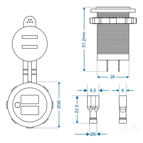 Kép 6/7 - USB-port dupla süllyeszthető 2x2100mA 12V/24V