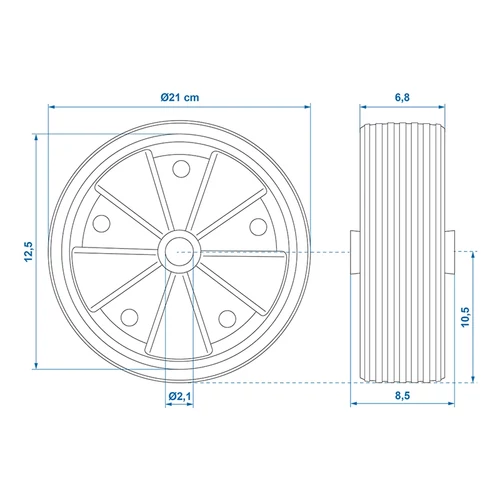 Kép 7/7 - Plus orrkerék pótkerék Ø220 mm, szélessége 70 mm, Ø20 tengelymérettel