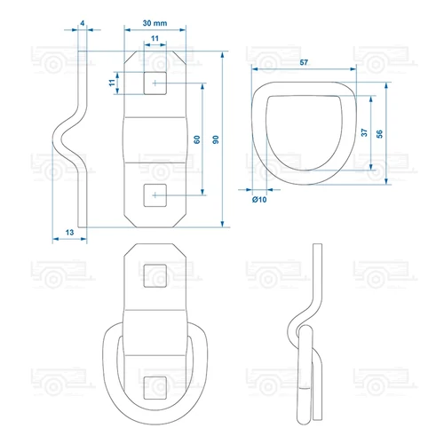 Kép 3/3 - ProPlus rakományrögzítő fül, szerelhető lappal, 30x95 mm