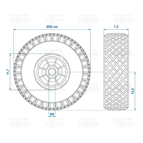 Kép 7/7 - Plus tömör orrkerék pótkerék Ø260 mm, szélessége 85 mm, Ø20 tengelymérettel