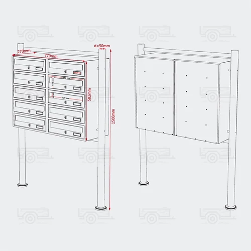 Kép 2/3 - Álló postaláda 10 részes  dupla 2x5 fehér