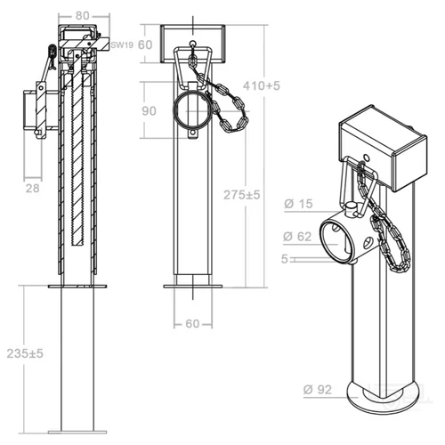Kép 3/3 - KARTT támasztóláb, emelhető-elfordítható, 415 mm, 1350 kg