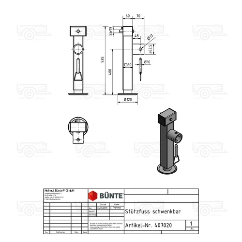 Kép 4/4 - Bünte támasztóláb, 535-895 mm emelhető támasztóláb, 1350 kg