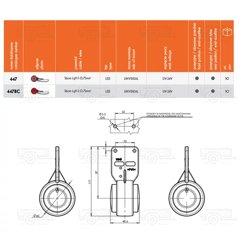Kép 2/2 - Helyzetjelző lámpa W23S (447BC)PIROS-FEHÉR LED