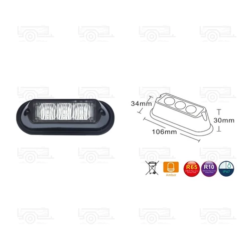 Kép 4/4 - Villogó lámpa 3xLED NARANCS 12/24V