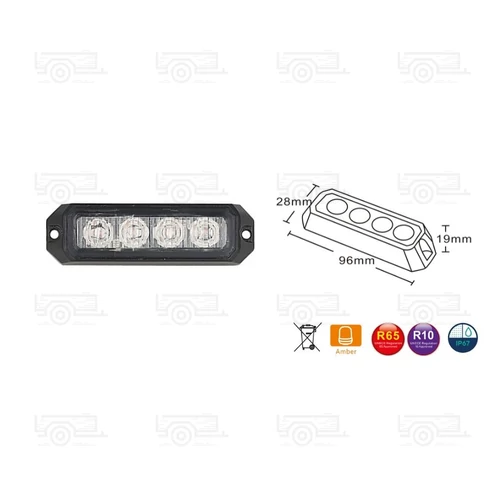 Kép 3/4 - Villogó lámpa 4xLED NARANCS 12/24V