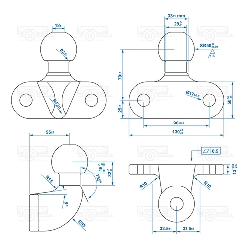 Kép 5/5 - ProPlus talpas vonógömb 3500 kg, E-jeles, D17,2kN, S350kg