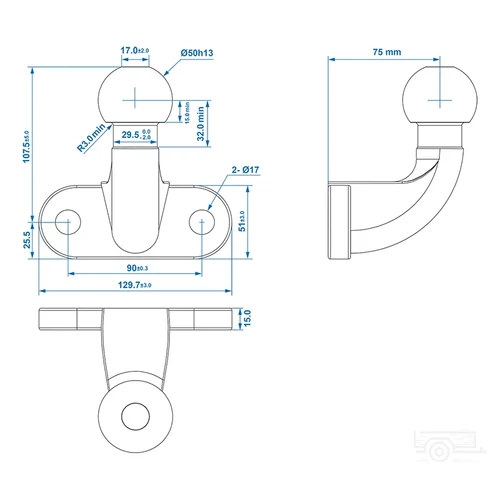 Kép 6/6 - ProPlus talpas vonógömb 3500 kg, E-jeles, D12,5kN, S200kg