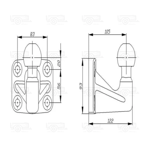 Kép 4/4 - AutoHak, 4 furatos, talpas vonógömb,  3500 kg teherbírással