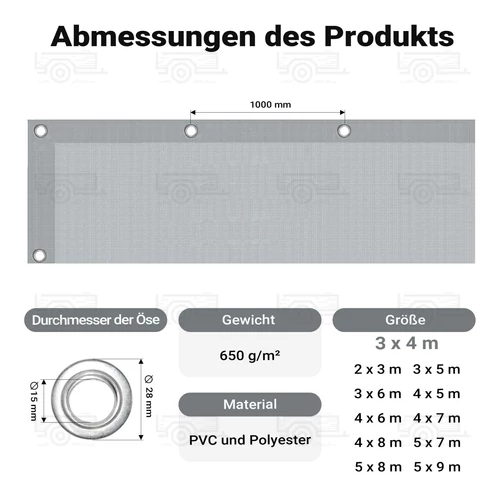 Kép 4/9 - Wiltec 3 x 4 m szürke vízálló ponyva, nagy teherbírású takaró