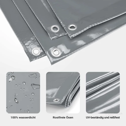 Kép 5/9 - Wiltec 3 x 4 m szürke vízálló ponyva, nagy teherbírású takaró