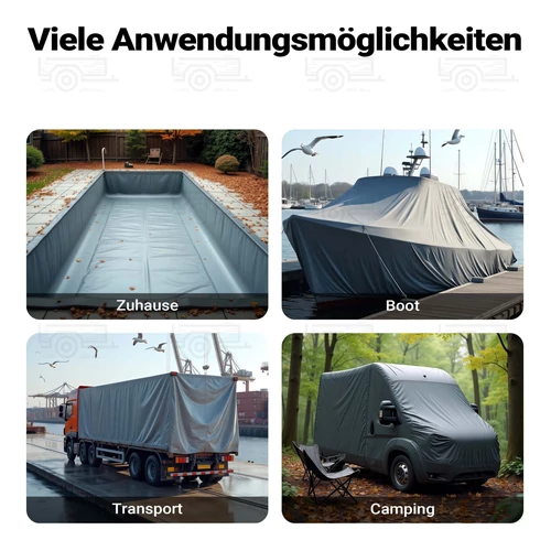 Kép 8/9 - Wiltec 3 x 4 m szürke vízálló ponyva, nagy teherbírású takaró