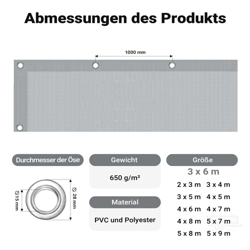 Kép 4/9 - Wiltec 3 x 6 m szürke vízálló ponyva, nagy teherbírású takaró