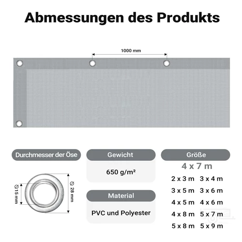 Kép 4/9 - Wiltec 4 x 7 m szürke vízálló ponyva, nagy teherbírású takaró