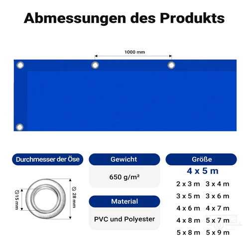 Kép 4/9 - Wiltec 4 x 5 m kék vízálló ponyva, nagy teherbírású takaró
