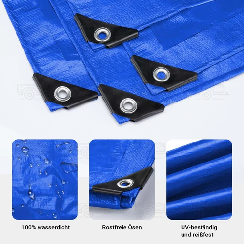 Kép 5/9 - Wiltec 5 x 4 m kék vízálló ponyva, nagy teherbírású takaró