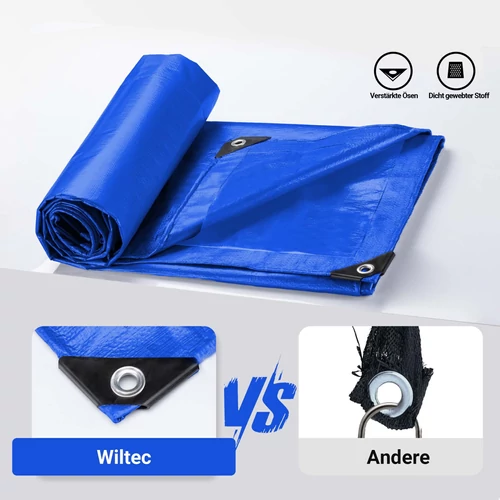Kép 7/9 - Wiltec 5 x 4 m kék vízálló ponyva, nagy teherbírású takaró
