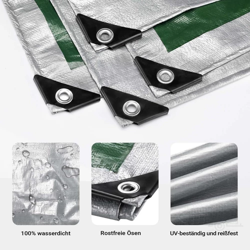 Kép 5/9 - Wiltec 5 x 4 m szürke-zöld vízálló ponyva, nagy teherbírású takaró