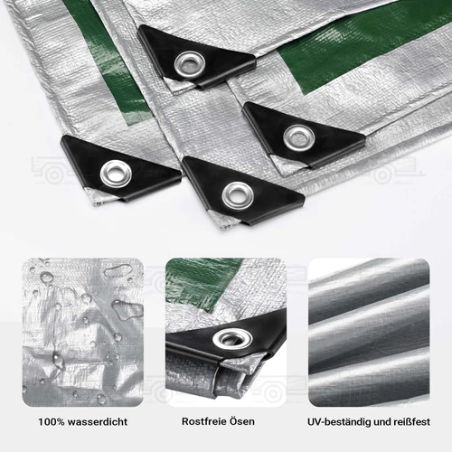 Kép 5/9 - Wiltec 7 x 6 m szürke-zöld vízálló ponyva, nagy teherbírású takaró