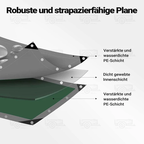 Kép 6/9 - Wiltec 7 x 6 m szürke-zöld vízálló ponyva, nagy teherbírású takaró