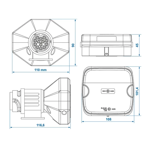 Kép 8/8 - LED utánfutó lámpaszett mágnesekkel, vezeték nélküli (Bluetooth) , 13 pólusú csatlakozóval