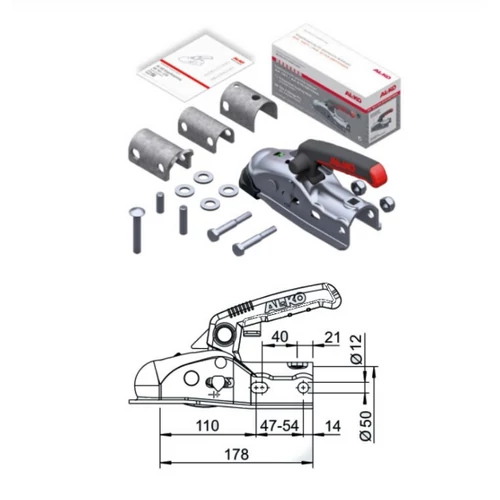 Kép 3/3 - AL-KO  kapcsolófej szett 2700 kg AK270 cső  35 mm /40 mm/ 45 mm/ 50 mm csavarokkal, zárral