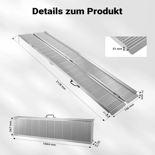 Kép 7/8 - Alumínium kerekesszék rámpa, 213 cm, 270 kg teherbírás, duplán összecsukható