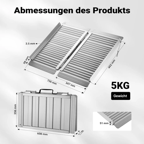 Kép 7/8 - Alumínium kerekesszék rámpa, 62 cm, 270 kg teherbírás, összecsukható