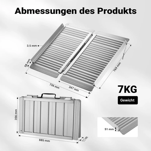 Kép 6/8 - Alumínium kerekesszék rámpa, 122 cm, 270 kg teherbírás, összecsukható