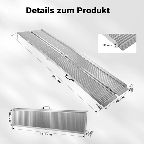 Kép 7/8 - Alumínium kerekesszék rámpa, 244 cm, 270 kg teherbírás, duplán összecsukható